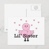 Lil' Sister Pink Chick & Hearts Postkarte (Vorne/Hinten)