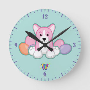 Lil Spring Corgi Muster Runde Wanduhr