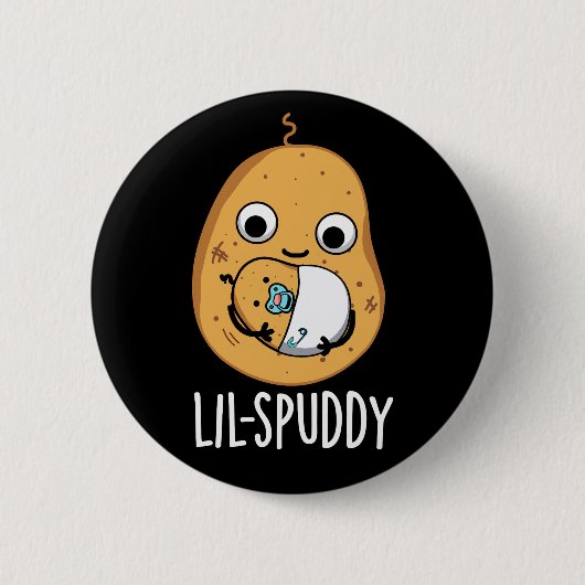Lil Spuddy Funny Potato Pun Dark BG Button (Vorderseite)