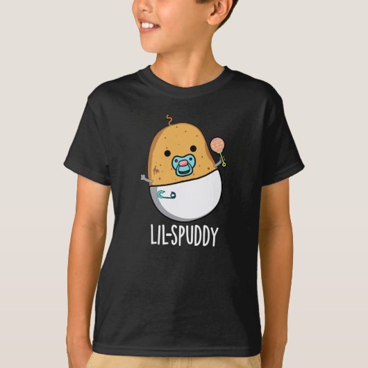 Lil-spuddy Funny Potato Pun Dark BG T-Shirt (Vorderseite)