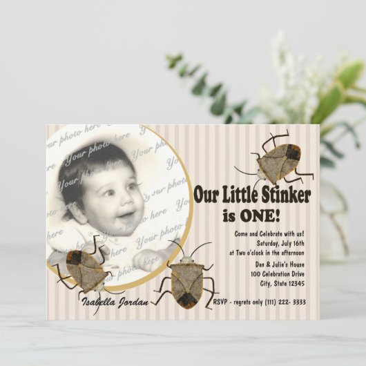 Lil Stinker 1. Geburtstag Einladung (Stehend Vorderseite)