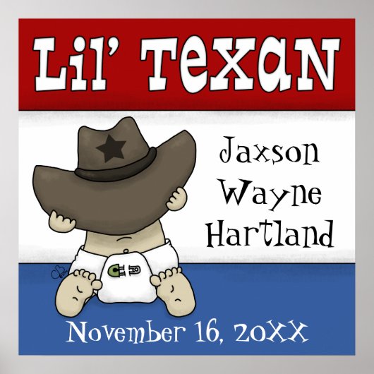 Lil’ Texan Personalisiert Name und Geburtsdatum Poster (Vorne)