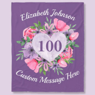 Lila 100. Geburtstag Frauenblanket Fleecedecke