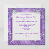 Lila 16 . Geburtstag 16 Masquerade Party Tiara Einladung (Rückseite)