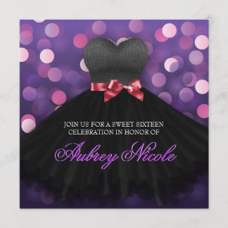 Lila 16 . Geburtstag Black Dress Birthday Einladun Einladung