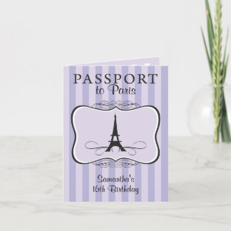Lila 16. Geburtstag Paris Reisepass Einladung