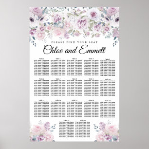 Lila 17-Tisch-Hochzeitstabelle für Weißblumen Poster