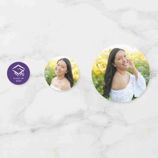 Lila 3-Foto-Abschluss Modernes Script Hearts Cap Konfetti (Rückseiten)