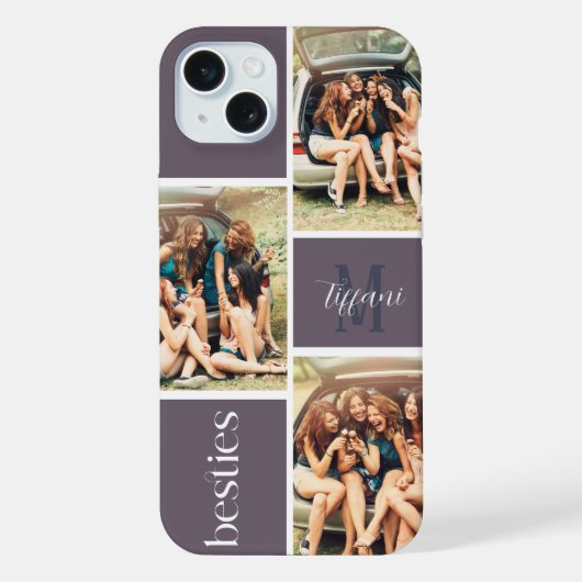 Lila 3 Fotos Bestickungen Editierbare Farbmonogram iPhone Hülle (Rückseite)