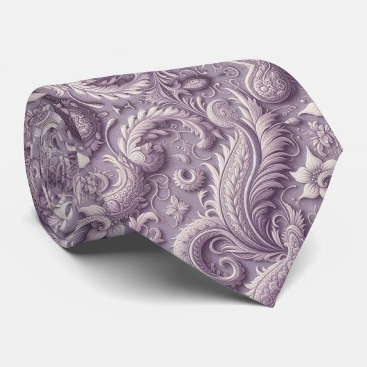 Lila 3D Paisley Relief Jacquard Krawatte (Gerollt)