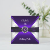Lila 40. Geburtstag Diamond White Silver Party Einladung (Stehend Vorderseite)