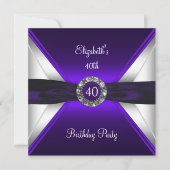 Lila 40. Geburtstag Diamond White Silver Party Einladung (Vorderseite)