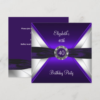 Lila 40. Geburtstag Diamond White Silver Party Einladung