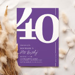 Lila 40. Geburtstag Party Einladungen<br><div class="desc">Eine trendige,  lila und weiße Party Einladung aus dem 40. Jubiläum verbindet nahtlos den Charme der alten Serif Schriftart Nummer '40' mit einer modernen,  benutzerfreundlichen und personalisierbaren Vorlage. Diese Einladung ist nicht nur eine Karte,  sie ist ein bedeutsamer Sake,  um den Meilenstein von 40 zu schätzen.</div>