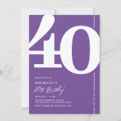 Lila 40. Geburtstag Party Einladungen (Vorderseite)