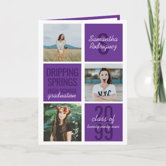 Lila 4-Foto Fun Boxes Abschluss Einladung (Vorderseite)