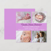 Lila 4 Fotos - Geburtsankündigung Ankündigung (Vorne/Hinten)