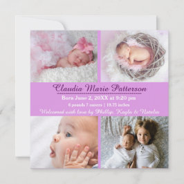 Lila 4 Fotos - Geburtsankündigung Ankündigung