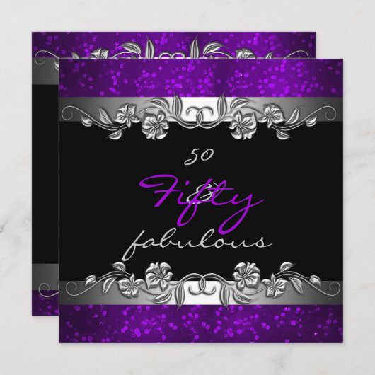 Lila 50 & fabelhafte 50. Geburtstagsparty Einladung (Vorne/Hinten)