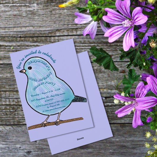 Lila 50. Geburtstag Niedliches Bird Dinner Party Einladung