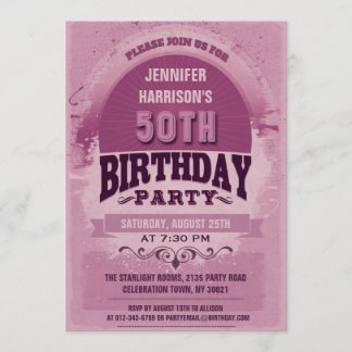 Lila 50. Geburtstags-Vintage Typografie Einladung