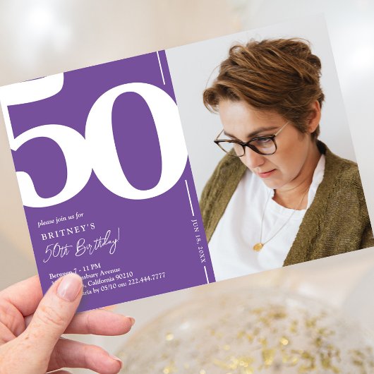 Lila 50. Geburtstagsparty Einladung