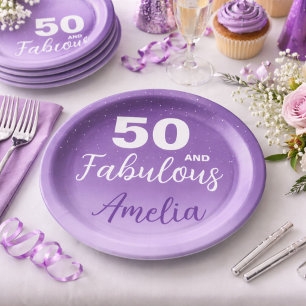 Lila 50 und Fabelhaft 50. Geburtstagsfeier Pappteller