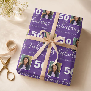 Lila 50 und Fabelhaft 50. Geburtstagsfoto Geschenkpapier Set