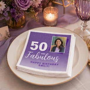 Lila 50 und Fabelhafte 50. Geburtstagsfoto Serviette