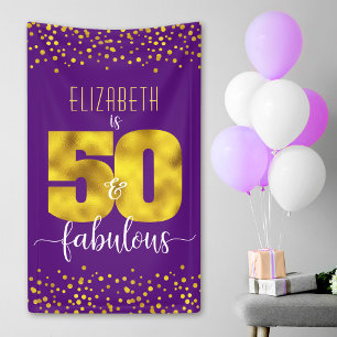 Lila 50 und fabelhafte Geburtstagsgoldfolie Confet Banner