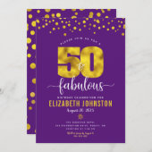Lila 50 und fabelhafte Geburtstagsgoldmatten Einladung (Vorne/Hinten)