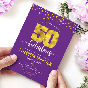 Lila 50 und fabelhafte goldene Glamour-Punkte Einladung