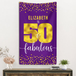 Lila 50 und fabelhafte Goldfolien-Punkte zum Gebur Banner