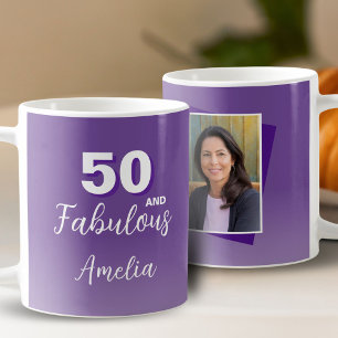 Lila 50 und fantastisch 50. Geburtstagsfoto Kaffeetasse