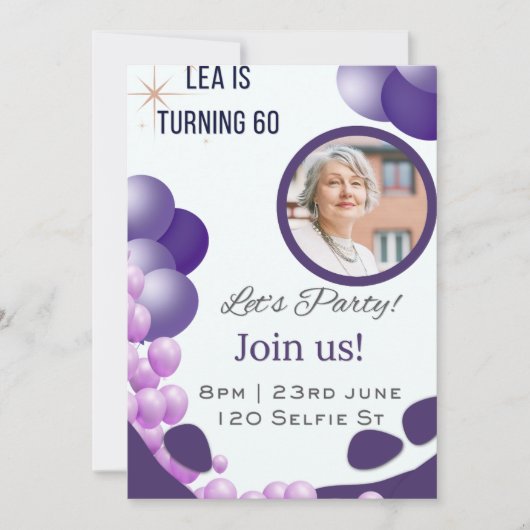 Lila 60. Geburtstag Einladung (Vorderseite)