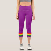Lila 6-farbiger Regenbogenstreifen Capri Leggings (Vorderseite)
