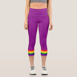 Lila 6-farbiger Regenbogenstreifen Capri Leggings