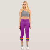 Lila 6-farbiger Regenbogenstreifen Capri Leggings (Vorderseite)