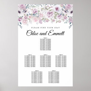 Lila 6-Tisch-Sitzdiagramm aus weißer Blüte Poster