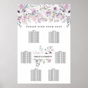Lila 6-Tisch-Sitzdiagramm aus weißer Blüte Poster