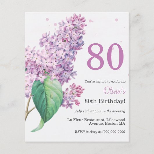 Lila | 80. Budget Geburtstag Einladung (Vorderseite)
