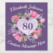 Lila 80. Geburtstag Weinflaschen Etiketten (Einzelnes Label)