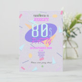 Lila 80er Geometric Print Party Einladung (Stehend Vorderseite)