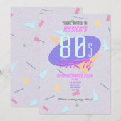 Lila 80er Geometric Print Party Einladung (Vorne/Hinten)