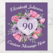 Lila 90. Geburtstag Weinflaschen Etiketten (Einzelnes Label)