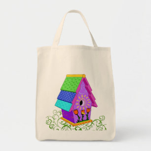 Lila A-Frame Birdhouse Canvas Bag Tragetasche