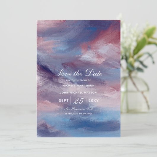 Lila Abend Sky Save the Date Card (Stehend Vorderseite)