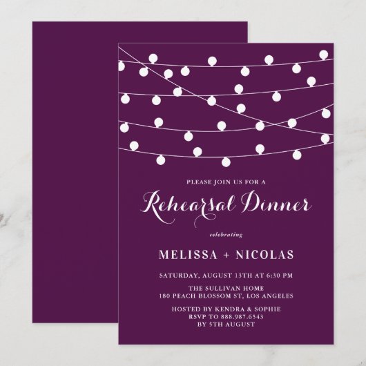 Lila Abendessen in der Probe Einladung (Vorne/Hinten)