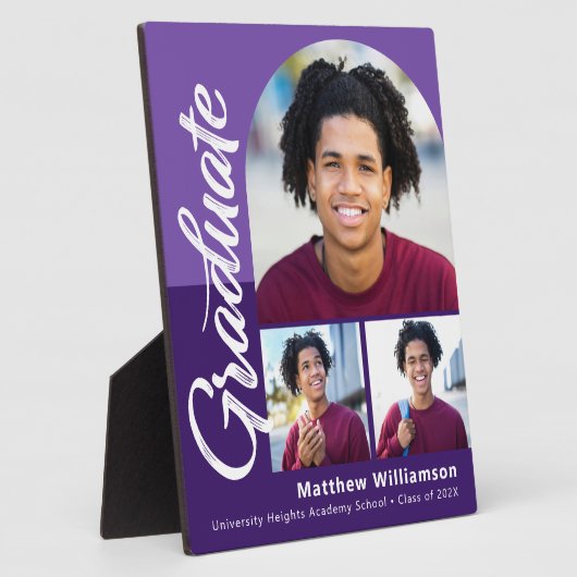 Lila Abschluss 3 Foto Fett Bogenschrift Modern Fotoplatte (Seite)