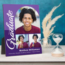 Lila Abschluss 3 Foto Fett Bogenschrift Modern Fotoplatte